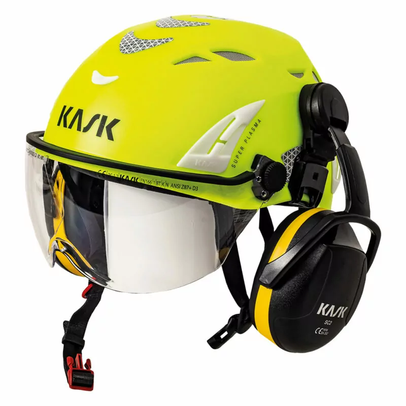 Skyddshjälm, gul med kåpa